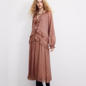 New, never worn long chiffon dress h&m size M brown